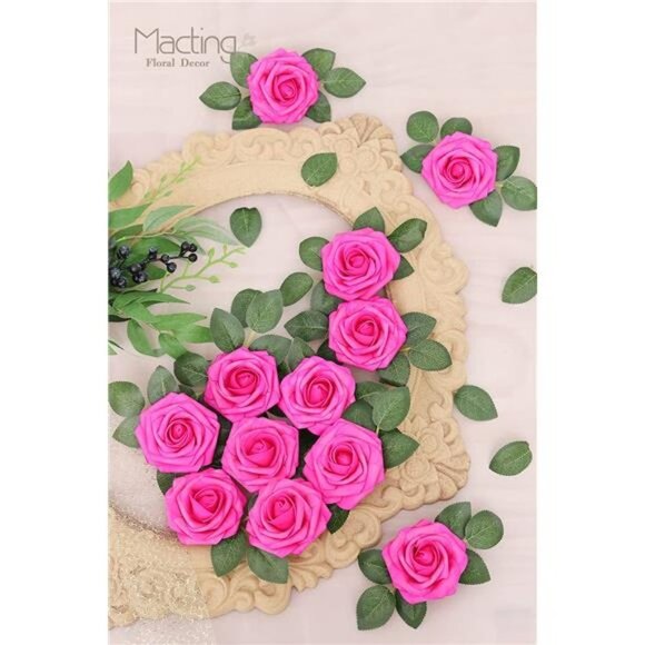 30pcs Real Touch Artificial Roses  (Fuschia) - Picture 3 of 6